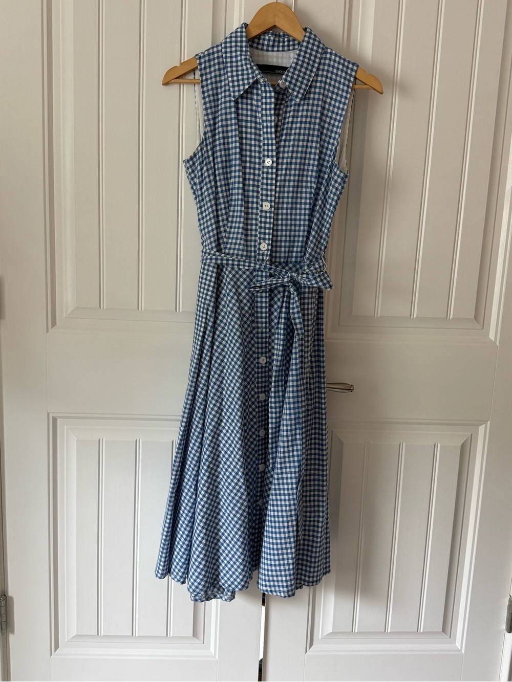 Chetta B Blue Gingham Midi Shirt Dress with Tie Waist